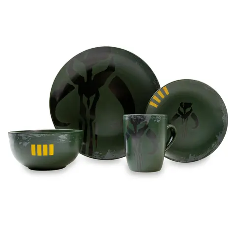 Officially Licensed Star Wars Boba Fett 4-Piece Stoneware Adult Dinnerware Set, Tableware Bowls and Plates Set