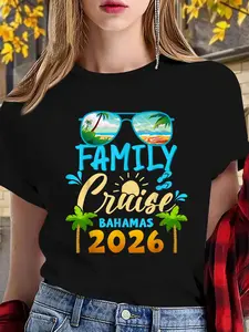 100% cotton women tshirt Family Cruise Bahamas Trip 2026 Beach Summer Vacation Match T-Shirt Print Round Neck Short Sleeve Streetwear Fashion Breathable Soft Unisex Designer Clothes For Women Casual Clothes