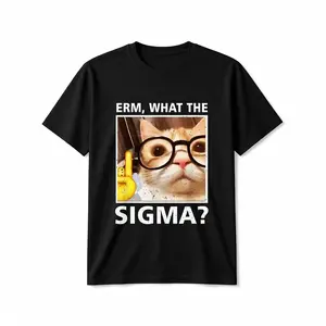 Funny 'What-The Sigma' Cat Meme T-Shirt for Youngsters - Soft Cotton, Short Sleeve, Crew Neck - Perfect for Casual Wear
