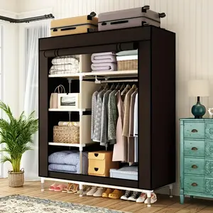 Portable Large Closet Organizer  with 5 Storage Spaces & Hanging Area - Compact, Dustproof & Sturdy for Frequent Movers Metal Wardrobe Closet Organizer Easy Assembly Stronger Load-Bearing Detachable Design Dark Grey Furniture