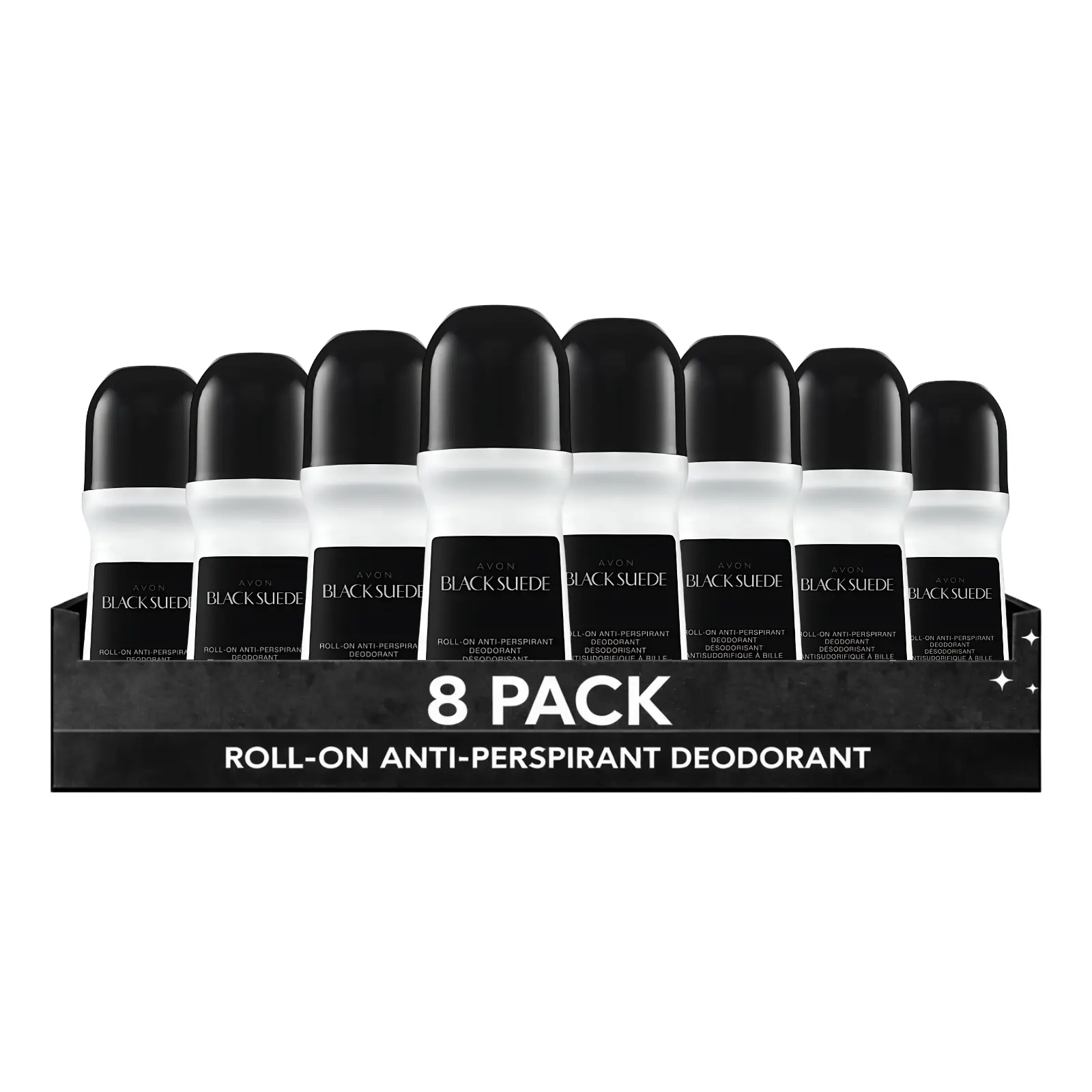 Black Suede Roll-On Anti-Perspirant Deodorant for Men Pack of 8 (2.6 fl oz / 75ml Each) | 24-Hour Odor Protection
