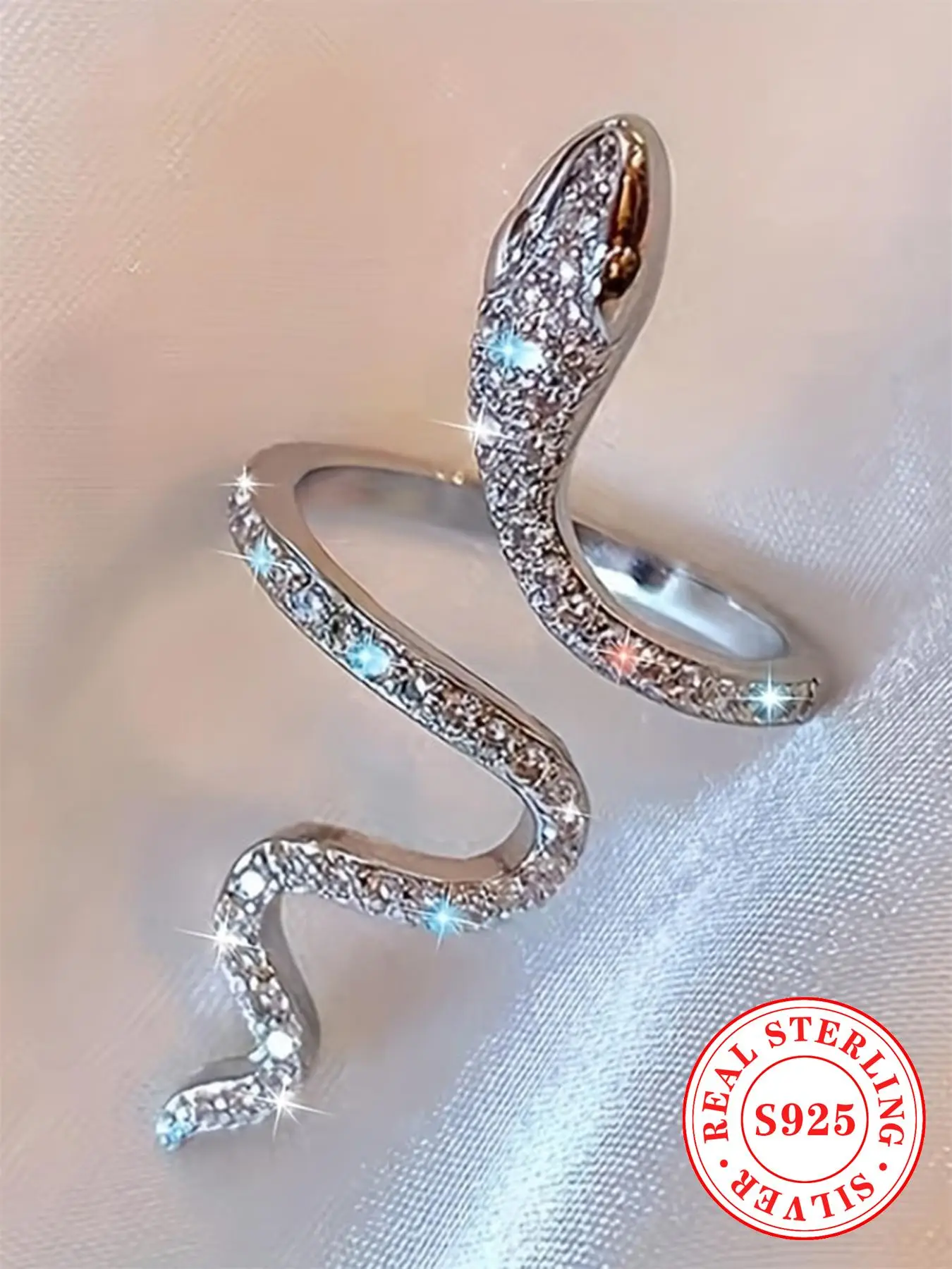 925 Sterling Silver Fashion Snake Design Ring, Rhinestone Decorated Ring, Fashion Jewelry Accessories for Women, Trendy All-match & Exquisite Jewelry
