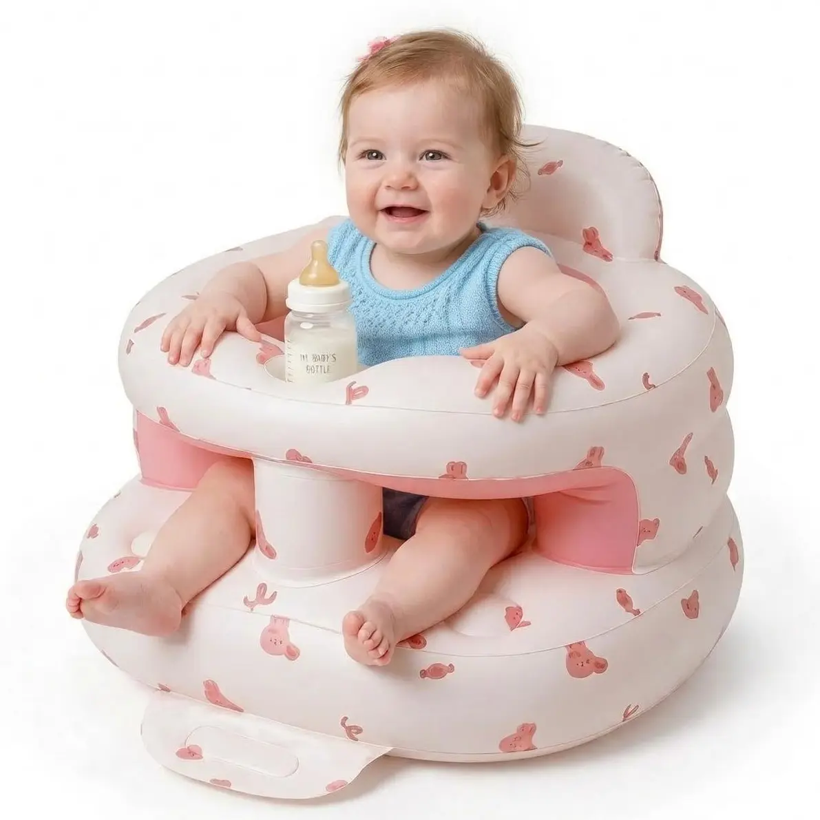 Upgraded Portable Inflatable Baby Seat - Baby Furniture with Curved Back Support, Guardrails, Vents, Built-in Air Pump, Toddler Floor Seat for 0-2 Years (3-36 Months) Travel & Floor Use