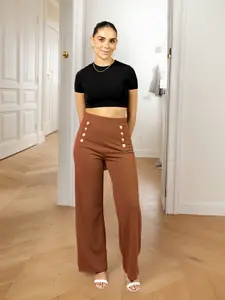 RED MARINE Women's Essential Wide-Leg Pants with Double-Breasted Button Detail - Classic Style for Versatile Wardrobe