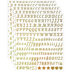 5 Sheets 1000 PCS Glitter Script Alphabet A-Z Vinyl Self Adhesive Letter Stickers for Gift Wrapping Party Cards Wedding Invitations Scrapbook Journals DIY Home Decor Gold