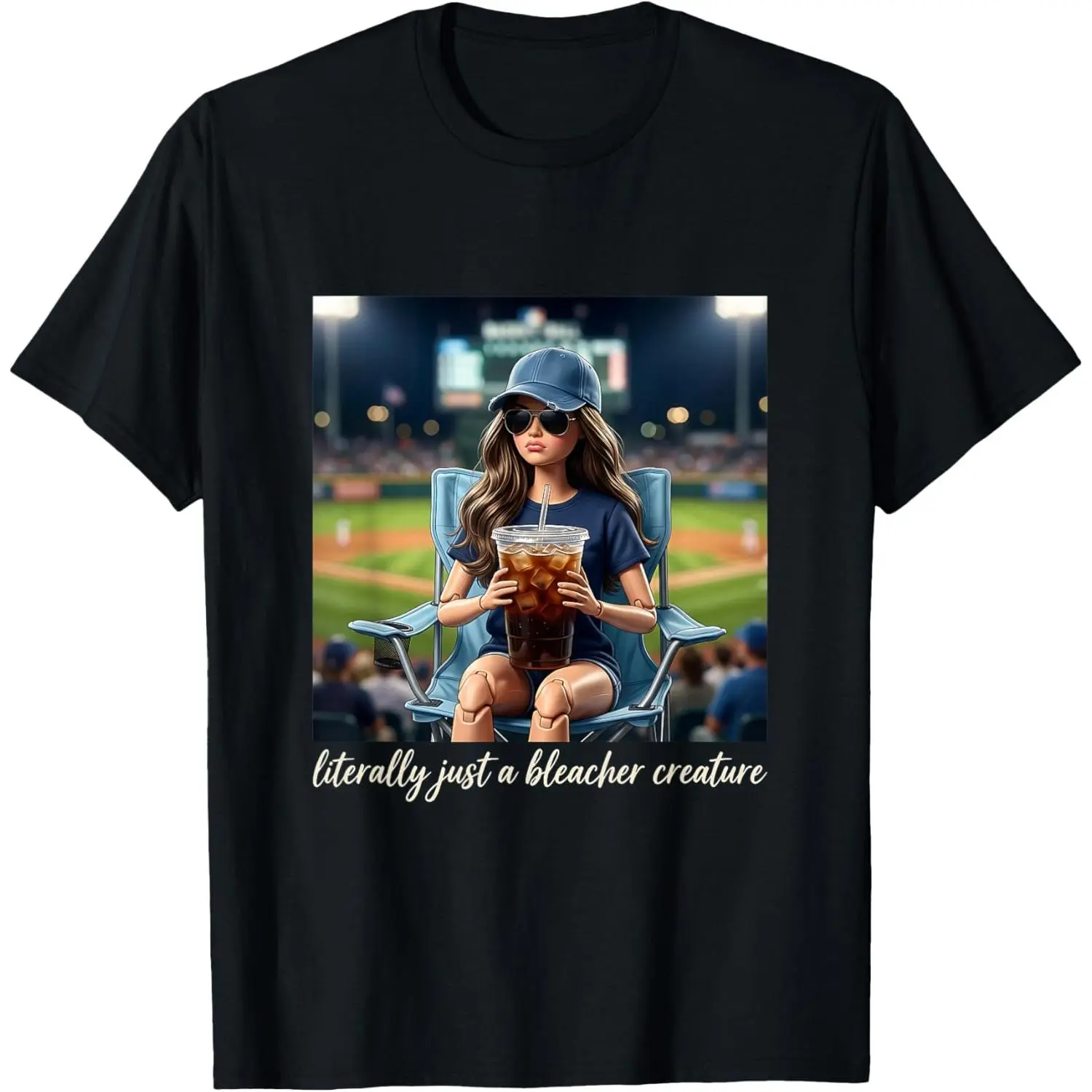 Women's Graphic Tops, Funny Distressed Bleacher Creature T-Shirt, Vintage Cotton Round Neck for Baseball Mom Game Day, Playful