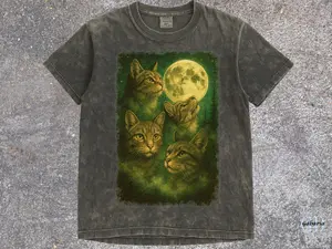 Vintage Cats T-Shirt, Gothic Cats Graphic Tee, Comfort Colors Cats Full Moon Night Shirt