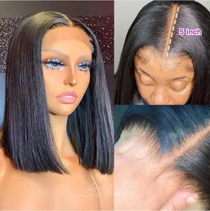 5X5 Undetectable Top Swiss HD Swiss Closure Lace Closure Silky Straight Cute Bob Wig For Black Women With Clean Bleached Knots Clean Hairline Pre Plucked Invisible Lace Bob Straight Human Hair Bob Lace Wig