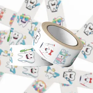 500PCS Teeth Stickers for Kids 10 Styles Sticker Rolls Cartoon Teeth Fairy Stickers Tooth Party Favors Waterproof Vinyl Stickers Funny Stickers(500 Per Roll)