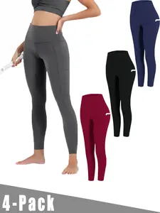 Women’s 4-pack yoga/workout leggings, casual comfortable fit, breathable and highly elastic, tummy control and butt lift, women’s sports fitness yoga leggings