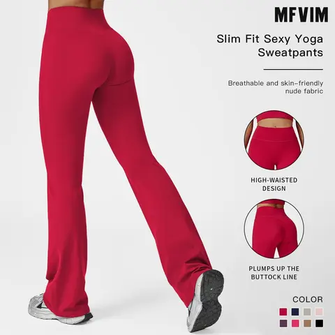 Women's High-Waist Flare Leggings - Nylon Spandex High Waist Compression Pants with Tummy Control, Gym Sportswear Bottoms, Gym Tights Clothes, Cold Wash, All Seasons for Yoga & Casual Athleisure Wear
