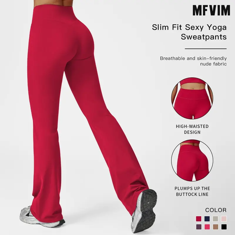 Women's High-Waist Flare Leggings - Nylon Spandex High Waist Compression Pants with Tummy Control, Gym Sportswear Bottoms, Gym Tights Clothes, Cold Wash, All Seasons for Yoga & Casual Athleisure Wear