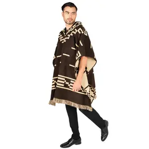 Premium Alpaca Wool Poncho – Western Hooded Cape for Men & Women – 50% Alpaca, Soft & Warm Mexican Poncho