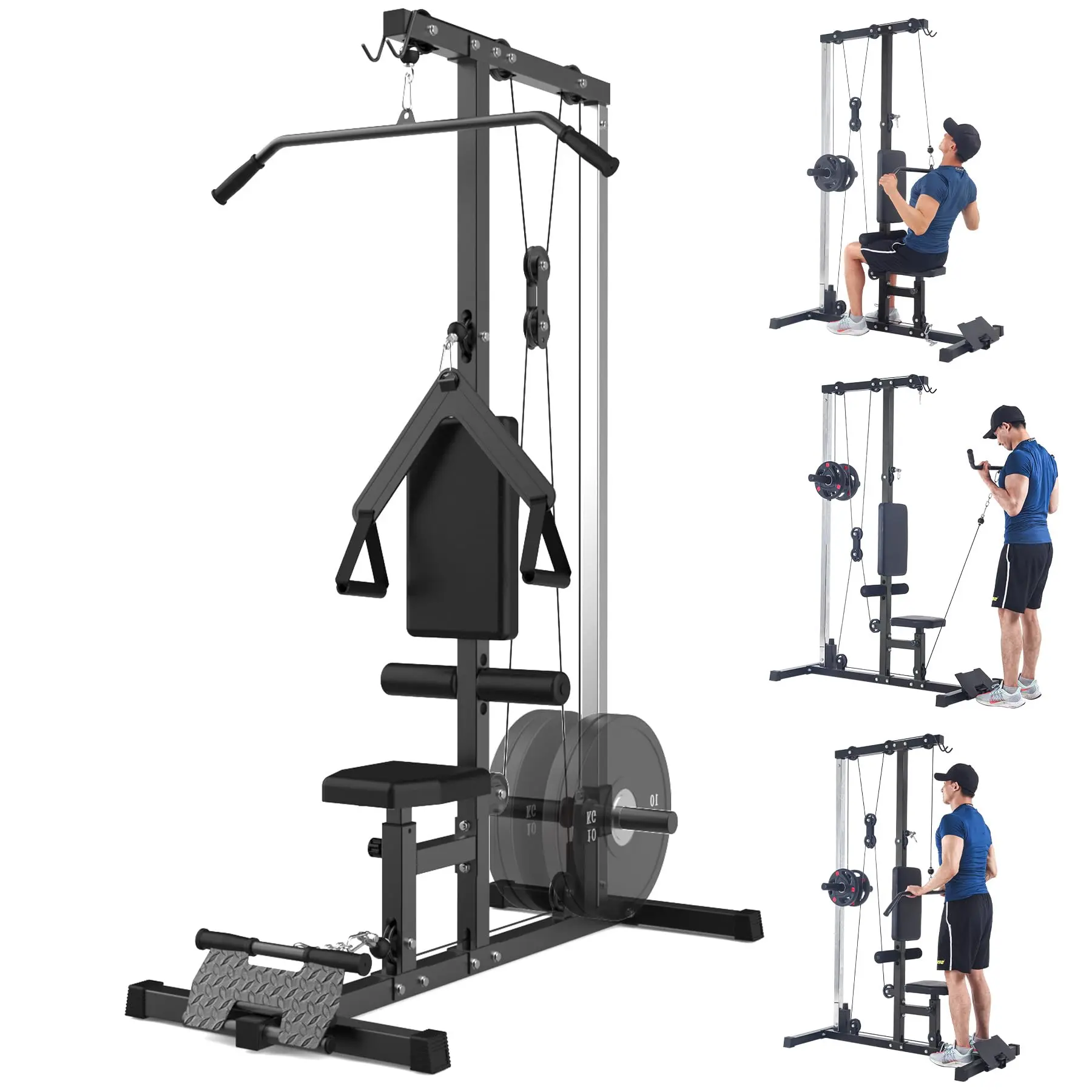 Garvee Full Black Carbon Steel 1902 Floor Mounted Cable Trainer Cable Machine Pulley System Home Gym Strength Training Equipment Cable Pull Machine Fitness Pulley Trainer Home Workout Strength Exercise Gym Pulley Cable Machine for Indoor Home Fitness
