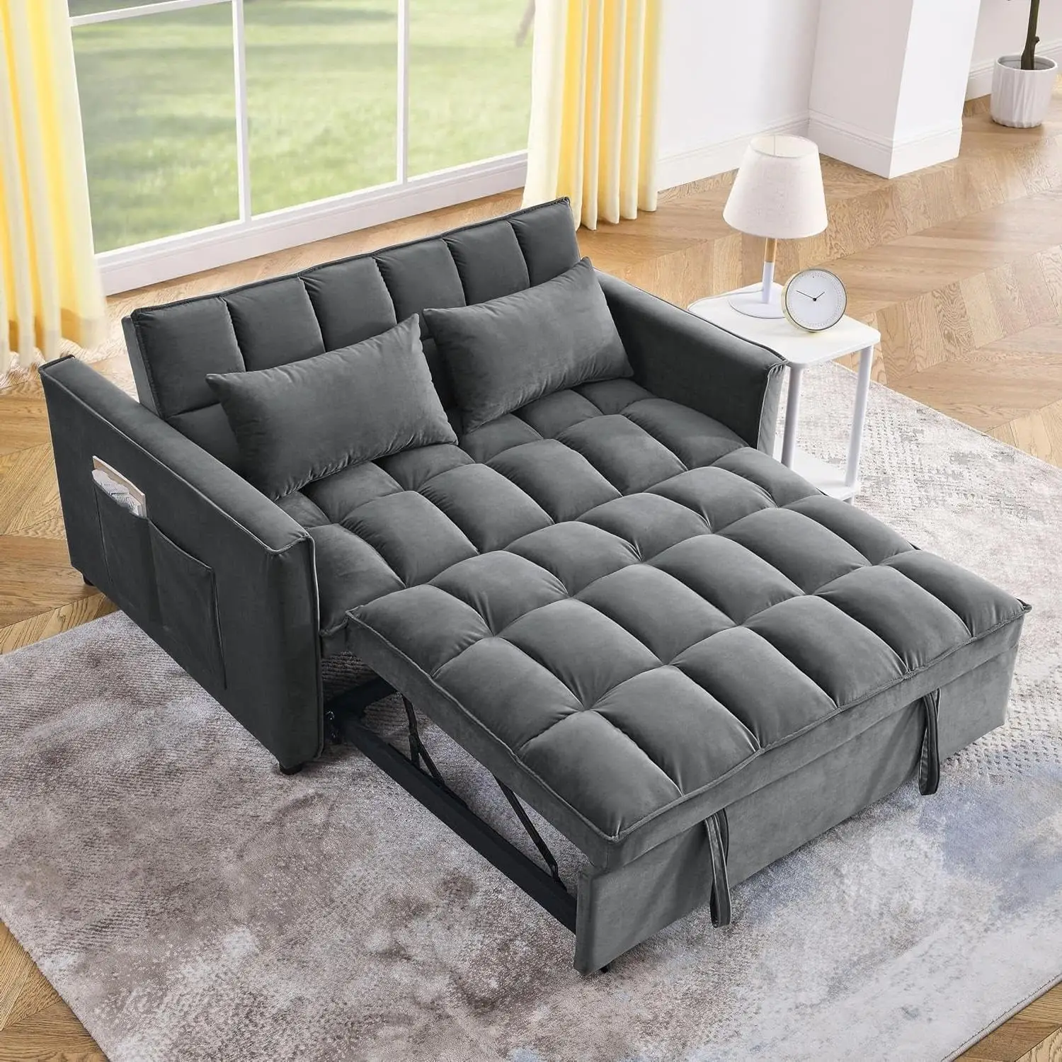 3 in 1 Convertible Sleeper Sofa Bed, Futon Couches for Living Room with Side Pocket,Adjustable Backrest,Pull Out Couch,Loveseat,Sectional Daybed for