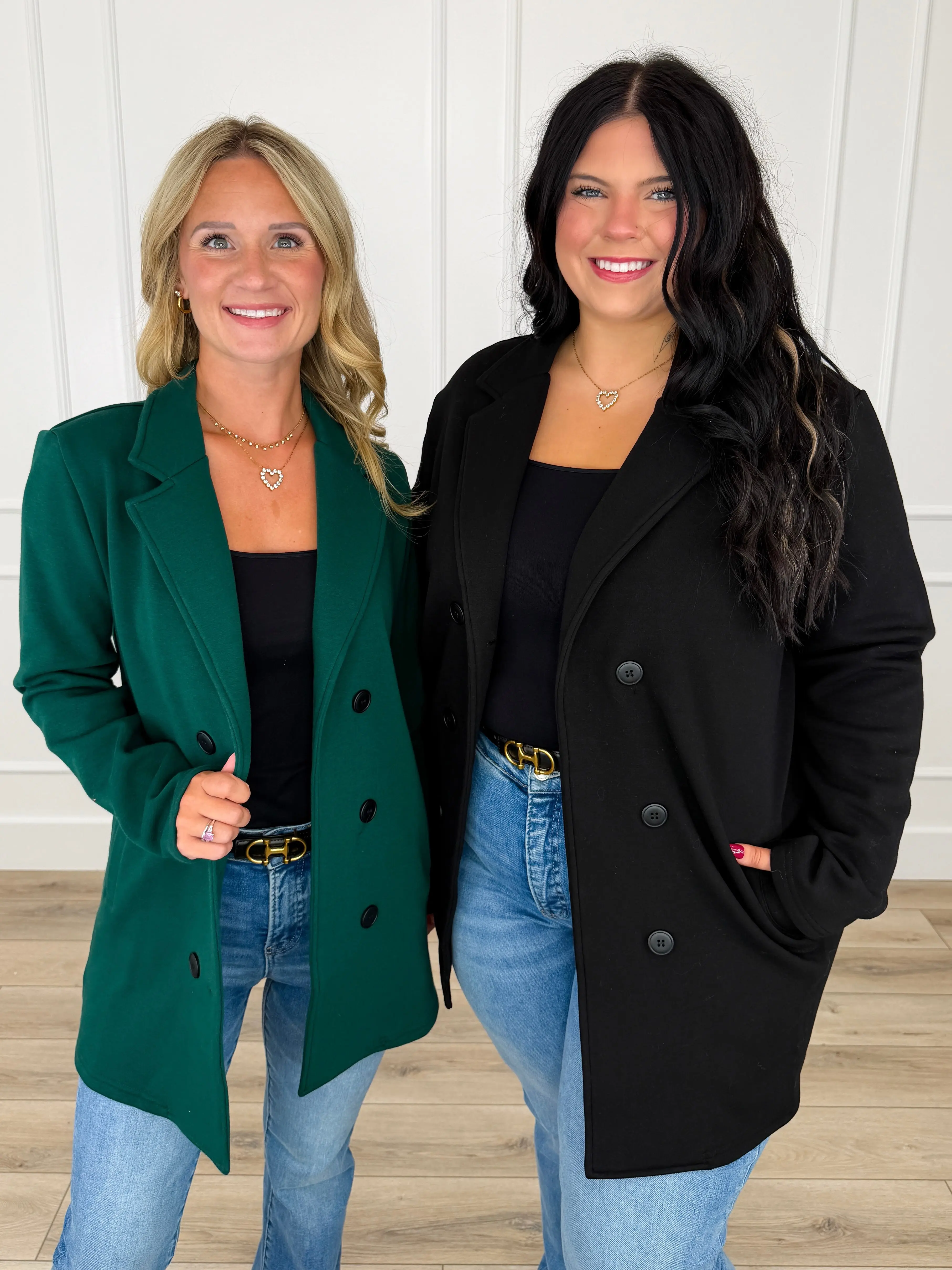 Women's Chic Fleece-Lined Knit Blazer Jacket - Stretchy Cotton-Polyester-Spandex-Elastane Blend, Longsleeves, Fitted Stretch Fit, Pockets, Buttons, Solid Colors, XS, 2XL, 3XL Casual Outerwear Top