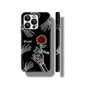 Rose & Skeleton Pattern Phone Case, Slim Phone Cage, Phone Protective Cover, Phone Accessories Compatible with iPhone Series, Shockproof