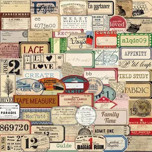 Vintage English Label Sticker, 60/1200pcs/set Retro Label Sticker, DIY Decorative Sticker for Phone Case, Water Bottle, Scrapbook, Journal, Ornaments