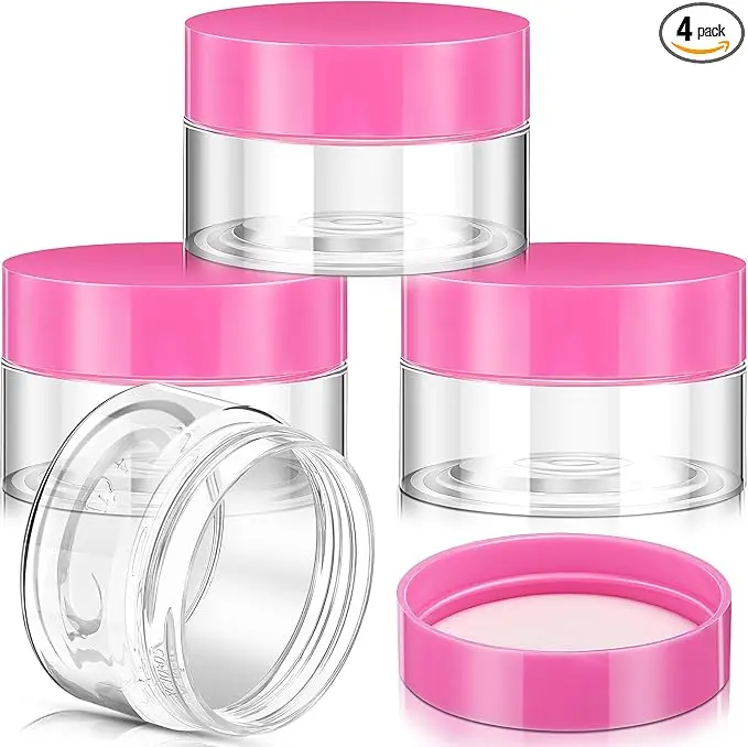 4 Pieces Round Clear Wide-mouth Leak Proof Plastic Container Jars with Lids for Travel Storage Makeup Beauty Products Face Creams Oils Salves Ointments DIY Making or Others Bottles Pet