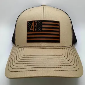 45 47 Leather Patch Hat – American Flag Trucker Cap, Patriotic Gift for Men