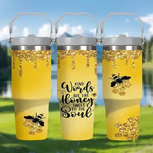 1pc 17oz/17.5oz/20oz/22oz/26oz/30oz/30.5oz/32oz/33oz/40oz stainless -  Queen Bee Tumbler Drinkware，reusable, suitable for travel and outdoor activities, perfect for gym workouts and office use, and a great gift choice for birthdays and holidays.