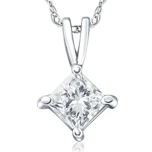 1/2Ct Princess Cut Solitaire Diamond Pendant Necklace in 14k Gold Lab Grown
