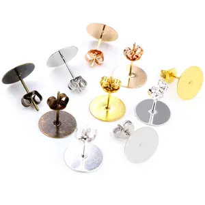 4mm 6mm 8mm 10mm 12mm 100pcs/Lot 5 Colors Plated Stainless Iron Earring Studs blank base Earring Post (with Stopper) Base