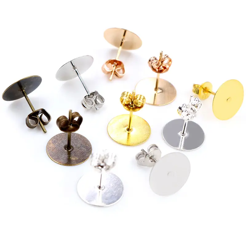 4mm 6mm 8mm 10mm 12mm 100pcs/Lot 5 Colors Plated Stainless Iron Earring Studs blank base Earring Post (with Stopper) Base