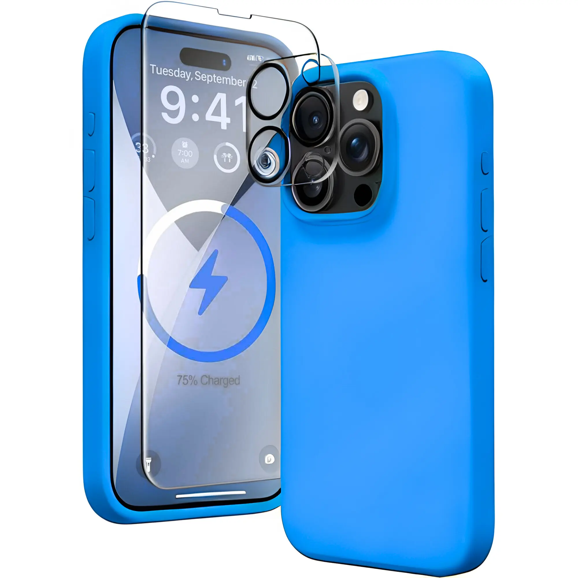 Entronix Case for Apple iPhone 17/16/15/14/13/12/11 Air/Plus/Pro Max - Liquid Silicone Case, Clear Camera Lens & Tempered Glass Screen Protector