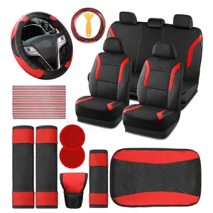 39pcs Car Interior Set, 5-Seat Memory Foam Thick Mesh Car Seat Cover, Leather Steering Wheel Cover Shoulder Cover Armrest Box Mat Coaster Shift Lever Cover Air Conditioning Vent Decorative Cover, Car Interior Kit