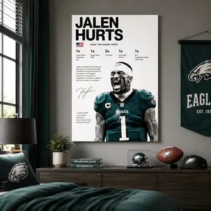 Jalen Hurts Philadelphia Eagles Canvas Wall Art Poster, Eagles  QB Stats Print Canvas Poster, NFL Football Sports Decor For Man Cave Bedroom Dorm, Fly Eagles Fly Fan Collectible Gift For Eagles Football Lovers
