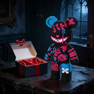 Dark Rose Teddy Bear 3D Puzzle Building Blocks Decoration, Bookshelf Home Office Cabinet Decor, Party Living Room TV Stand Display Gift