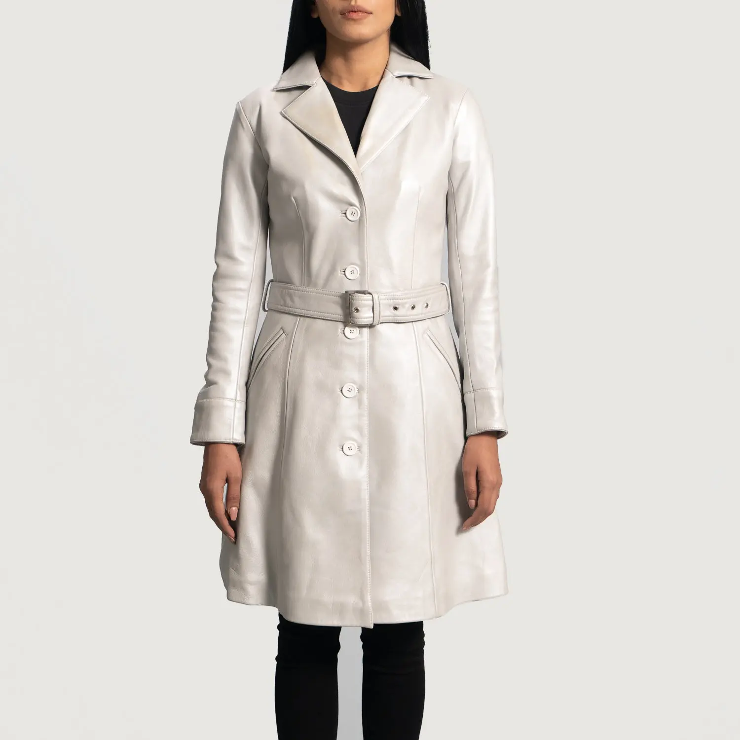Moonlight Trench Leather Long Coat For Women