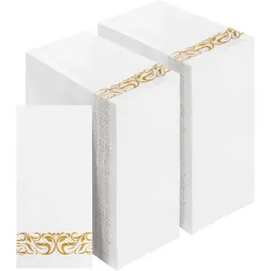 400 Pack Disposable Paper Napkins 3-Ply with Gold Trim Soft Absorbent for Guests Weddings Dinners Kitchen Events 15.7"x13" 100% Virgin Wood Pulp Elegant Design