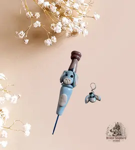 Polymer clay cute donkey crochet hook stitch marker / donkey crochet hook gray blue donkey animal crochet hook knitting accessory