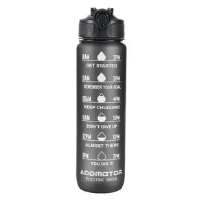 ADDMOTOR Water Bottle with Straw and Time Marker-Large 32 oz BPA Free Bottle with Carrying Strap -Leakproof BPA & Toxic Free Gym Bottle for Fitness, Gym, Camping, Outdoor Sports