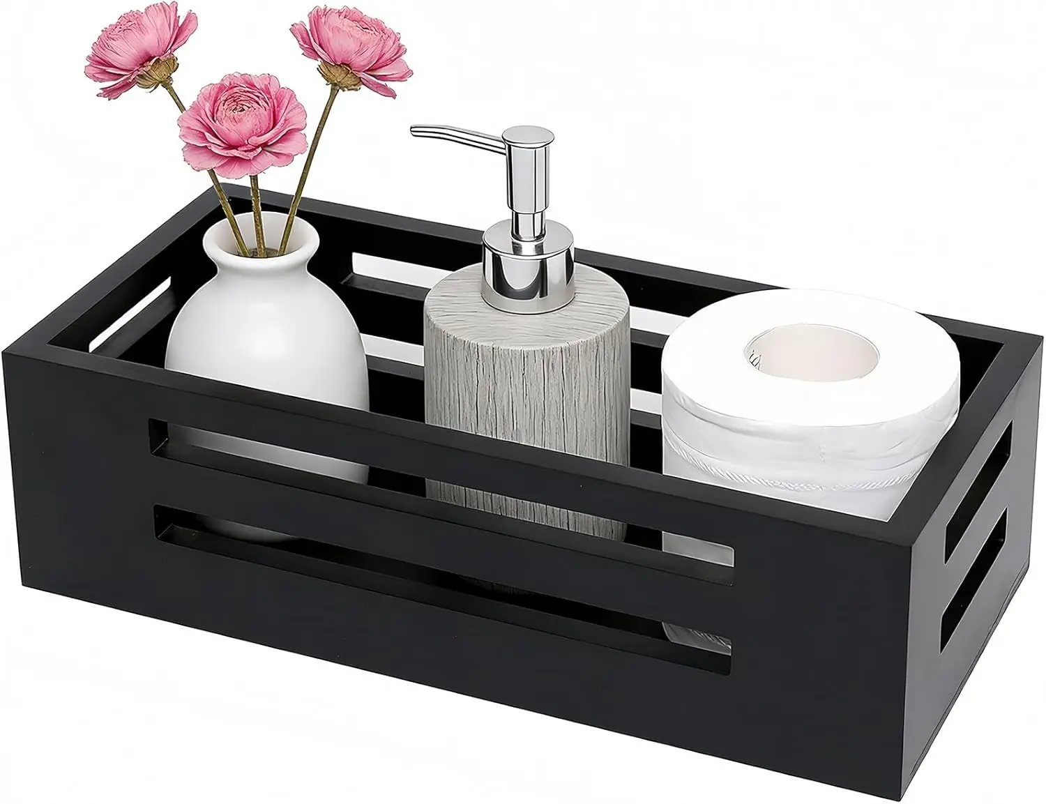 Black Bathroom Basket Wooden Toilet Tank Paper Basket with Handles Black Decor Box Home & Bathroom Storage Organizer