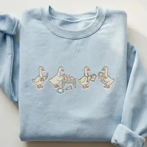 Embroidered L&D Labor and Delivery Nurse Goose Sweatshirt, Cute Postpartum NICU RN Crewneck Pullover, Funny Midwife New Mom Gift, Light Blue Newborn Nursery Jumper