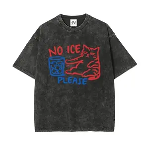 No ICE Please Cat Abolish ICE Shirt S~5XL Oversize Unisex Washed T-Shirt for Women and Men's Unisex Fit Batik Cotton Oversize Streetwear Menswear  Super Soft Pre-Shrunk