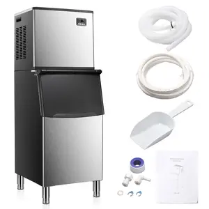 Electactic Commercial Ice Maker Machine Freezer Large Storage 352lbs/24H 40 Square Ice Cubes in 20 Minutes Ice Scoop Water Inlet Pipe Draining Pipe 24-Hour Timer Self-Cleaning for Bar Restaurant