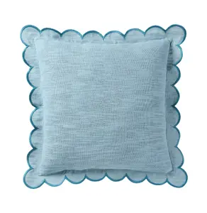 Blue Scallop Flange 19 x 19 Cotton-Rich Decorate Pillow - Rich Decorative Design for Home Decor