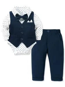 Baby Boy Suits 0-24 Months Infant Cute Clothes Set Gentleman Outfits Formal Dress Shirt Bowtie Vest Pants 4pcs Set Baby Party Baptism Wedding Halloween Suits