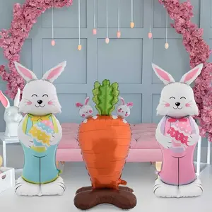 Standing Rabbit Easter Balloons Set, Carrot Shape Party Decorations, Farm Animal Cute Bunny Aluminum Foil Balloons, Happy Easter Ballon Kit