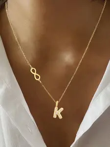 Infinity Symbol Zirconia Bubble Initial Pendant Necklace for Women, Vintage Stainless Steel Chain, Elegant All-Season Jewelry