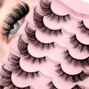 7 Pairs 3D Fluffy Synthetic Mink Fake Eyelashes, Dense Curly False Lashes, Natural Look, Perfect for Parties, Cosplay, Comic Con