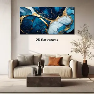 Canvas Wall Art Blue Gold Abstract Modern Painting with Wood Frame for Living Room Bedroom Office Home Decor High Quality Print on Canvas