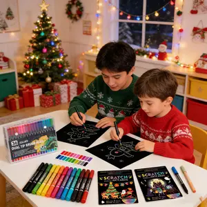 ​house white official tiktok Christmas Scratch Art Cards & 36-Color Dual Tip Markers Set, Kids DIY Craft Kit with Fine and Brush Pens for Drawing, Coloring and Holiday Gift Giving