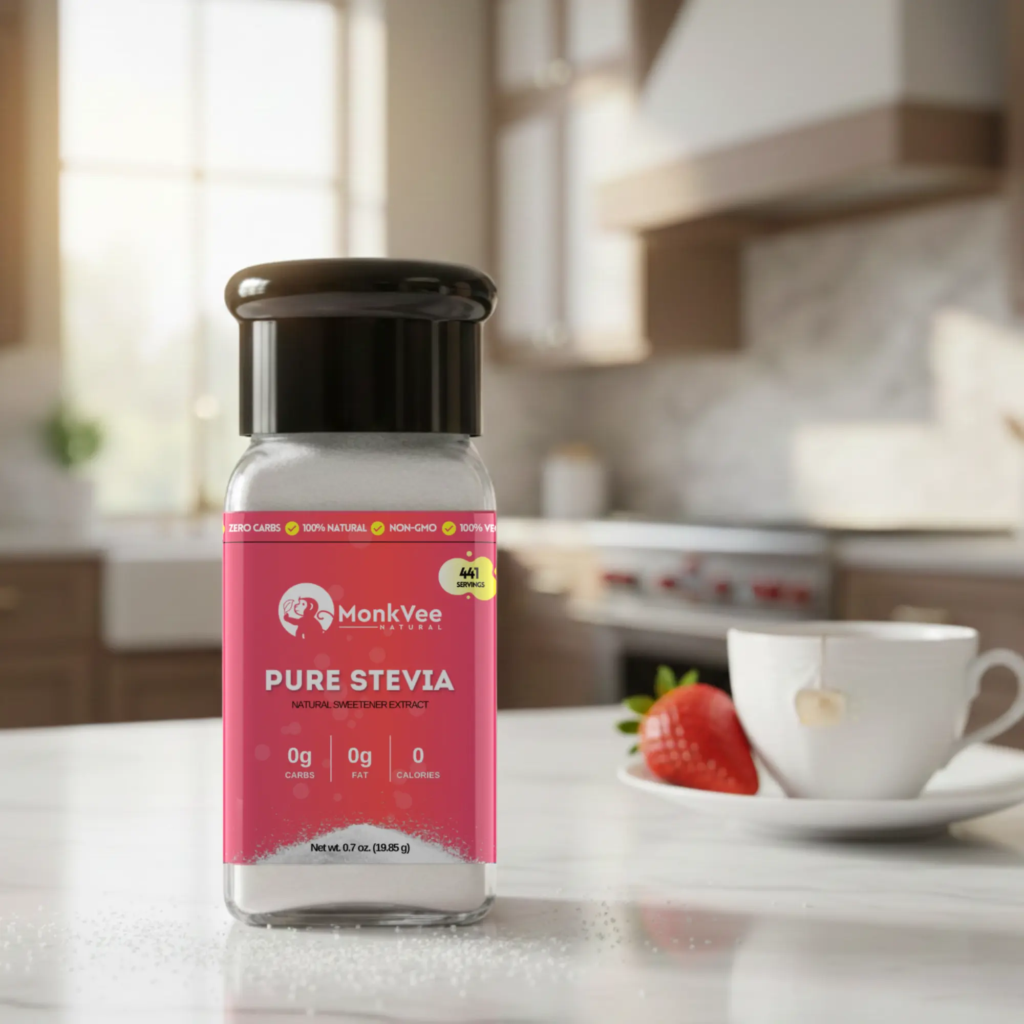 100% Pure Stevia Extract - Natural Reb A Leaf Sweetener, Sugar-Free, Vegan, Low Calories, Highly Concentrated, No Artificial Flavors, No Preservatives, 0 Carbs, Only Use in Very Small Amounts, 24-Month Shelf Life