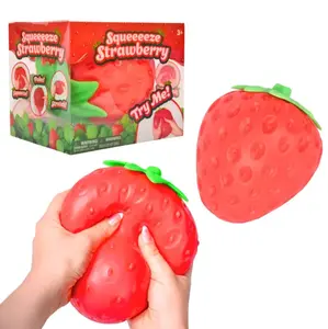 Toymendous Strawberry Squeeze Toy — Extra-Large 4-Inch Soft, Squishy Stress Relief Ball (Suitable for Adults & Children Ages 3+) — Fruit-Shaped Fidget Toy for Stress Relief & Sensory Exploration — Made from Safe, Durable, and Non-Toxic Materials