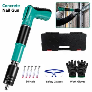 Manual Mini Steel Nail Gun 5 Gears Power Adjustable Concrete nail driver Woodworking integrated air nailer gun with 50 Nails， Concrete Nail Gun Kit with Safety Gear, Heavy Duty Steel Nailer for Wall, Ceiling & Home Repair, Portable Nail Shooting Tool